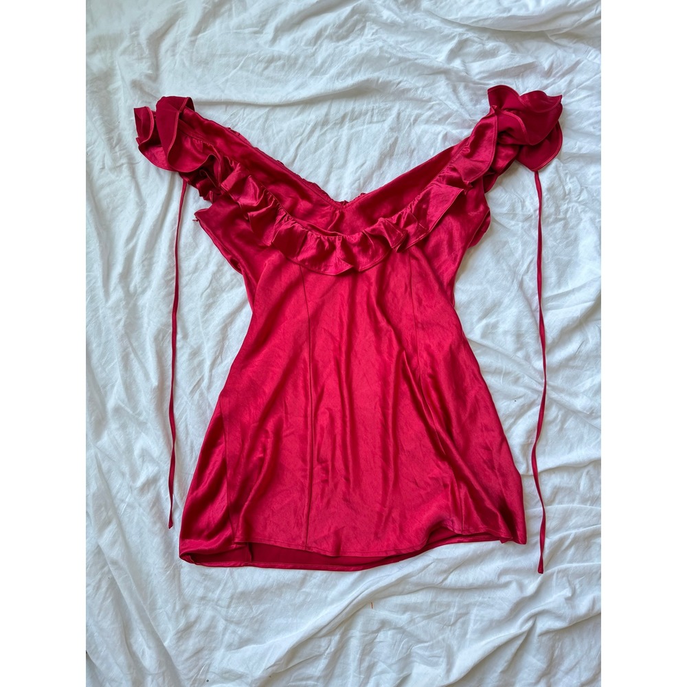 Princess‎ Polly Butacup Frill Mini Dress Red Satin Ruffle V-Neck US 10 NWT